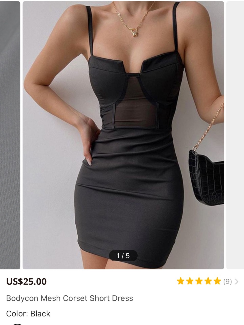 Bodycon Mesh Corset Short Dress - Black